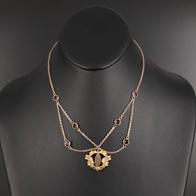 Festoon Necklace with Faceted Purple Glass Stations