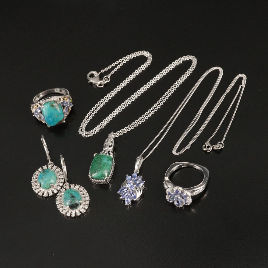 Sterling Turquoise, Tanzanite and Zircon Necklaces, Rings and Earrings