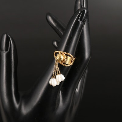 14K Buckle Ring with Baroque Pearl Tassels