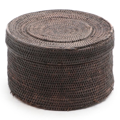 Luzon Philippines Bamboo Woven Sewing Basket, Mid-20th Century