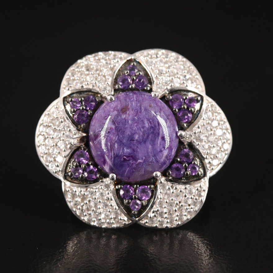 Charoite, Amethyst and Zircon Ring in Sterling
