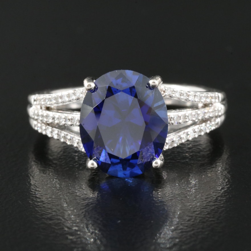 Sapphire Ring with Diamond Accents in Sterling