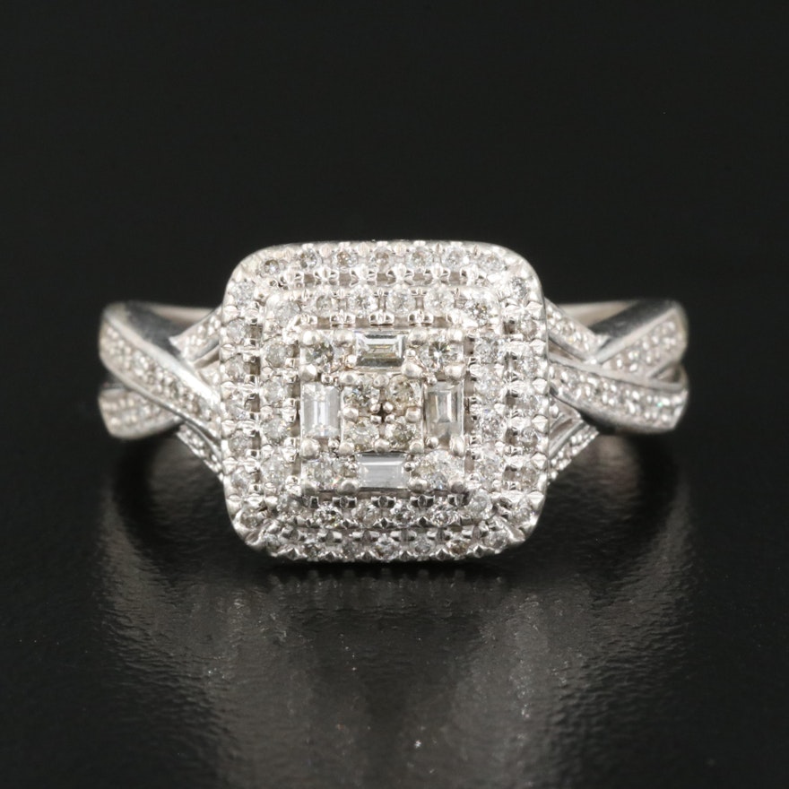 Sterling Diamond Ring with Braided Shoulders