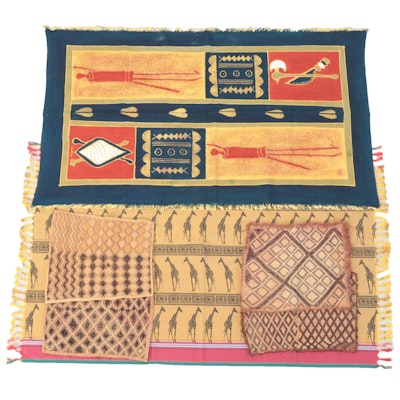 Kuba Cloth Placemats with Block Print Runner and Batik Tablecloth