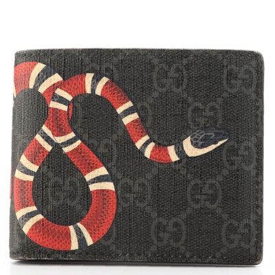 Gucci Bifold Wallet in Kingsnake Print GG Supreme Canvas/Leather with Box