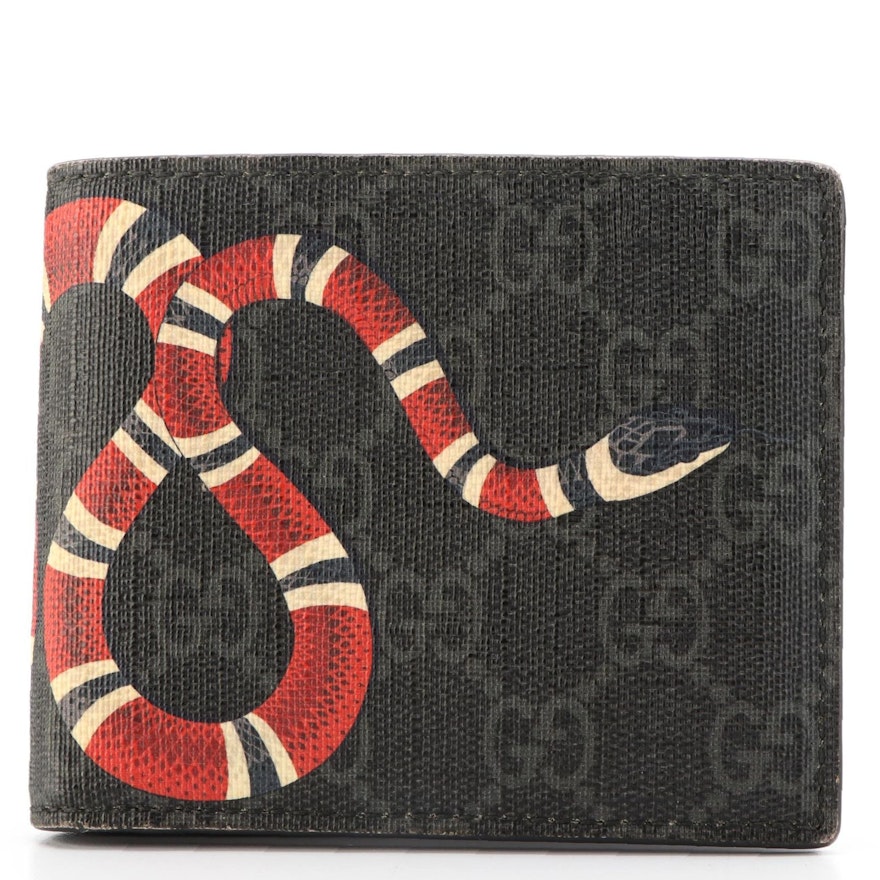 Gucci Bifold Wallet in Kingsnake Print GG Supreme Canvas/Leather with Box