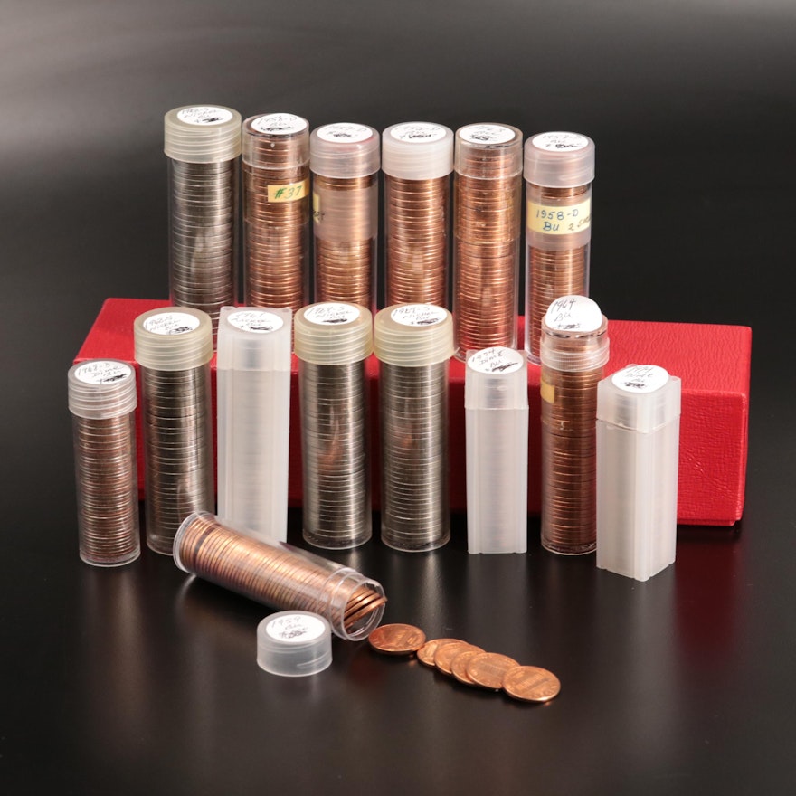 Fifteen Tubes of Uncirculated Lincoln Cents, Nickels, and Dimes