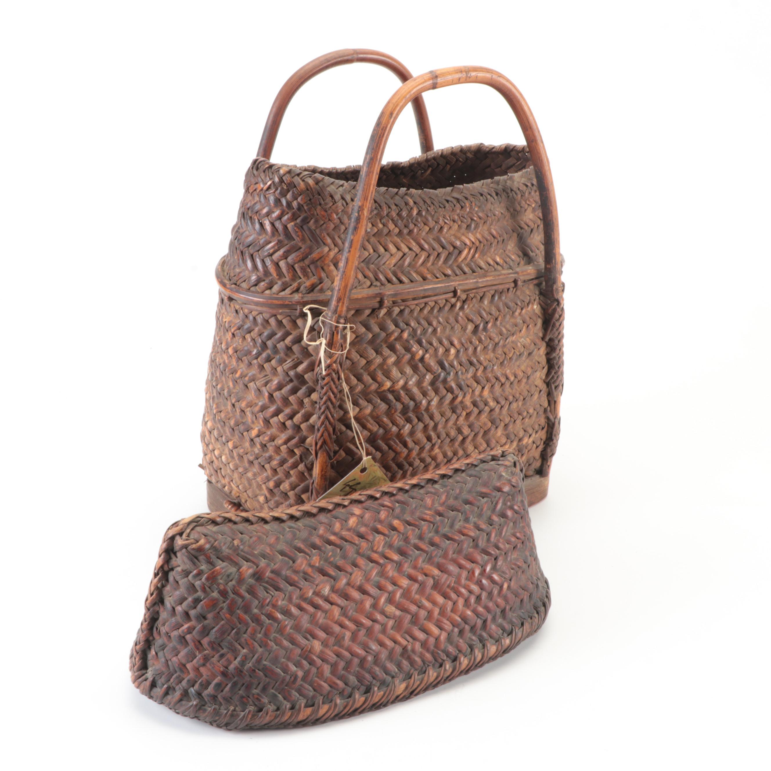 Filipino Woven Reed Carrying Basket, Early 20th Century EBTH