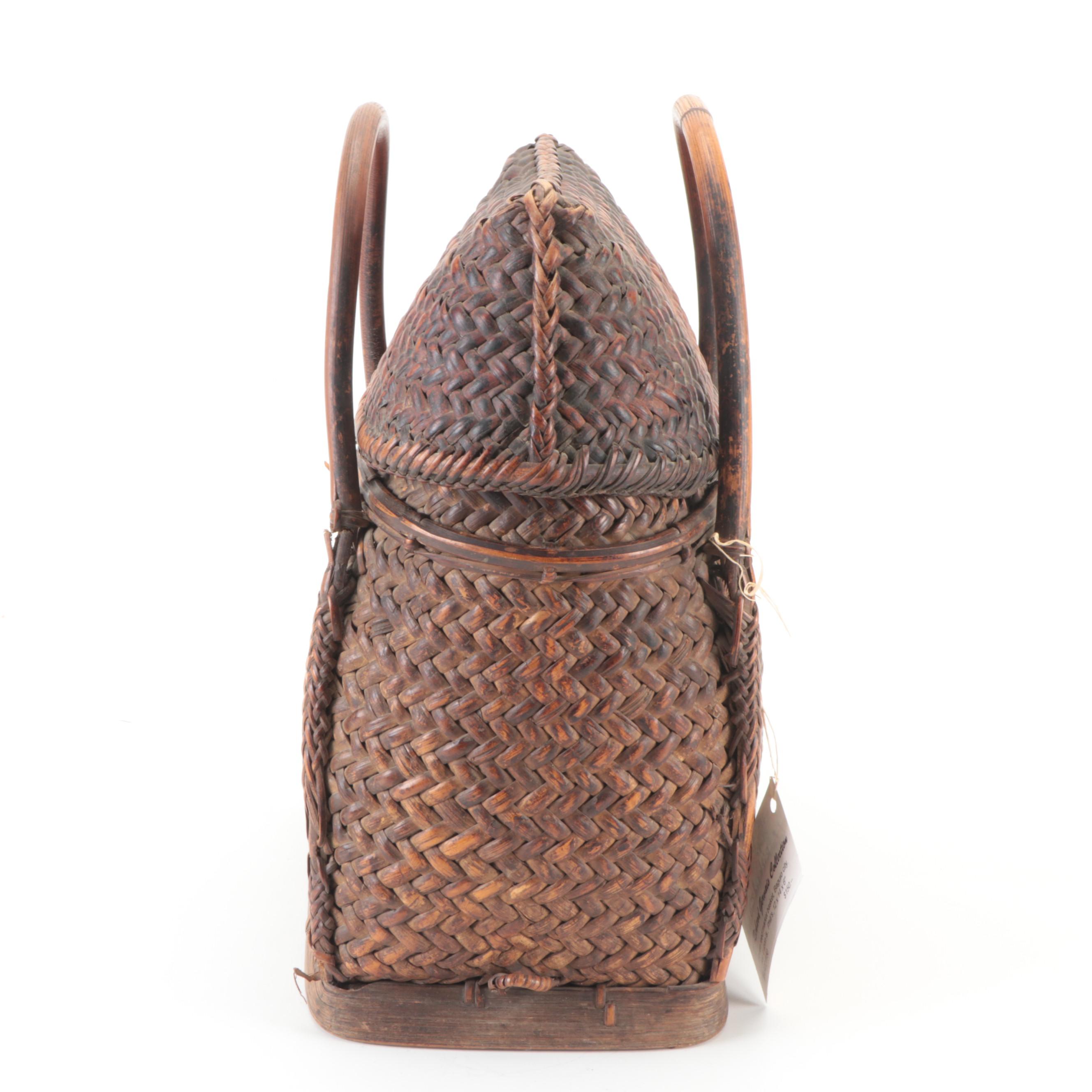 Filipino Woven Reed Carrying Basket, Early 20th Century EBTH