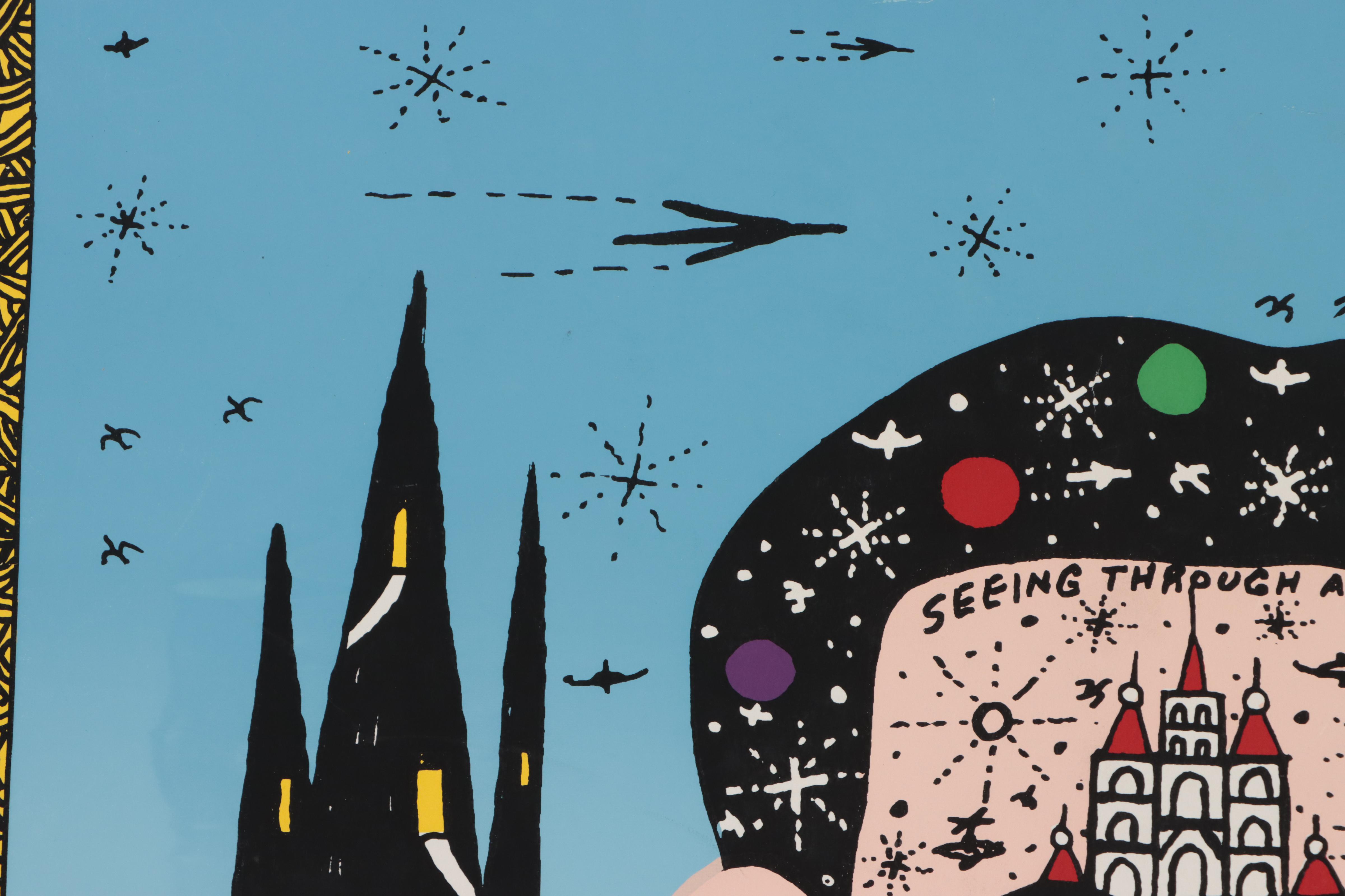 Howard Finster Folk Art Serigraph "Looking In," Circa 1989 EBTH