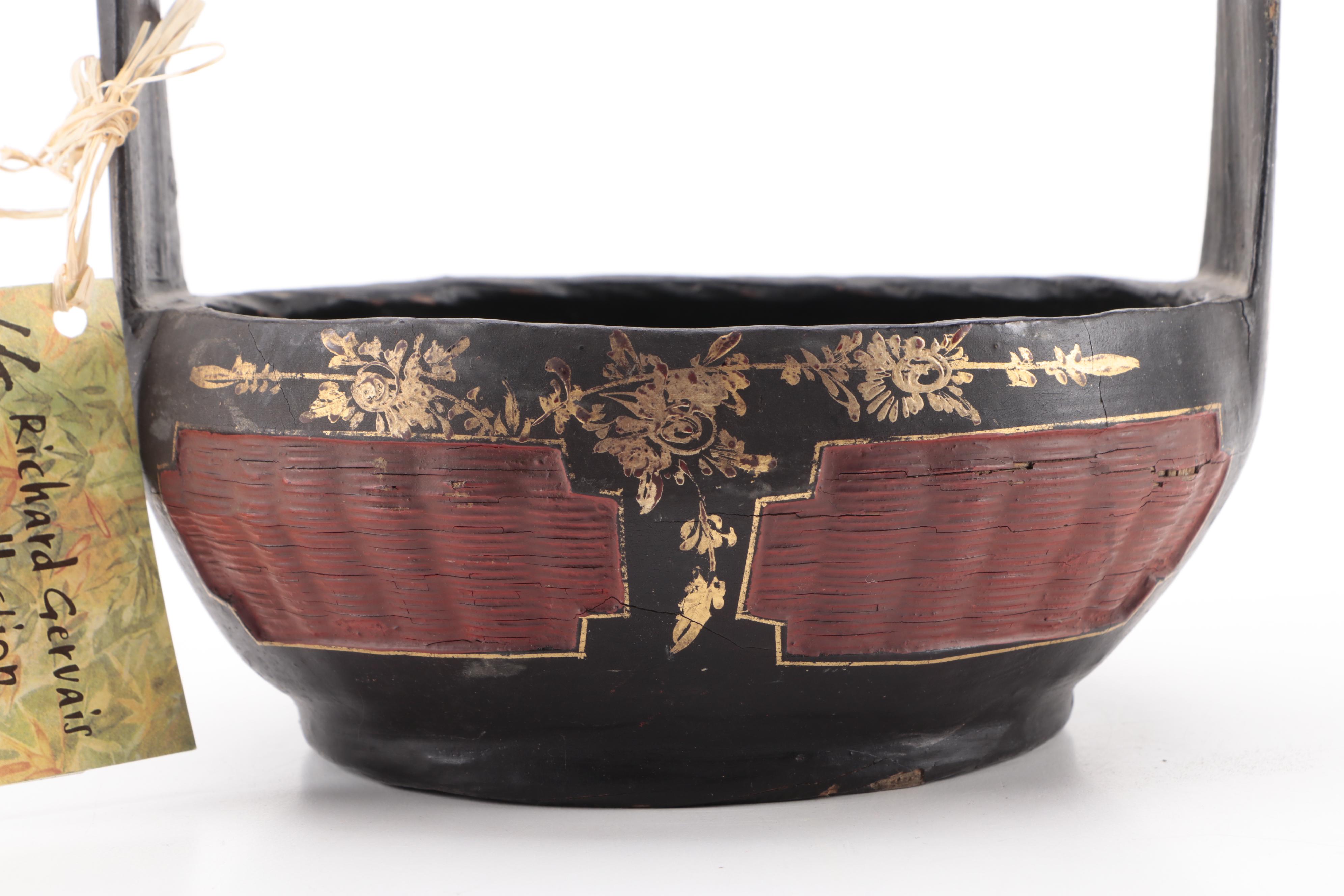 Chinese Lacquered Woven Reed Basket, Early 20th Century | EBTH
