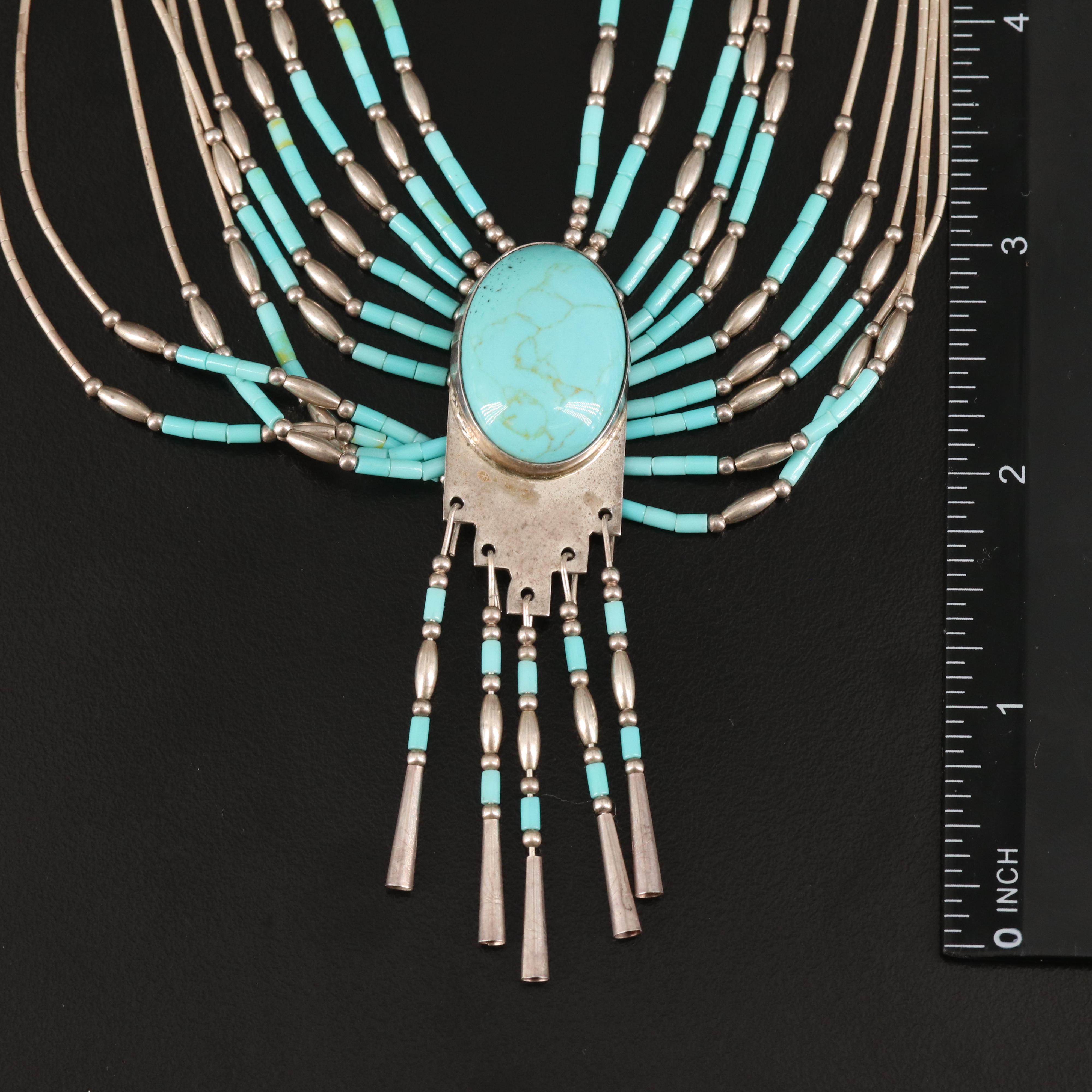 Native American Sensa Eustace Zuni Faux Turquoise Necklace in Sterling