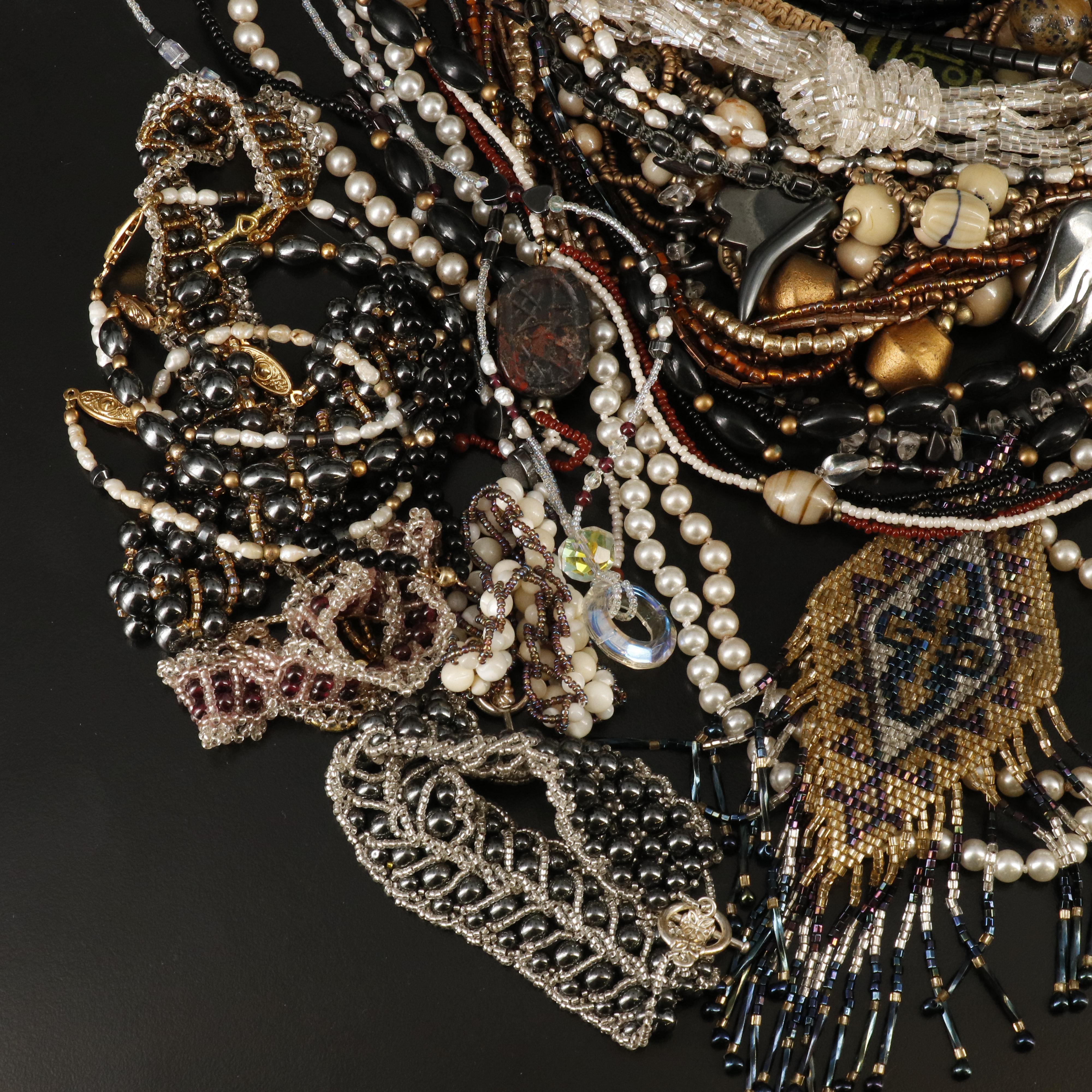 Faux Pearl, Glass and Pearl Necklace Collection EBTH