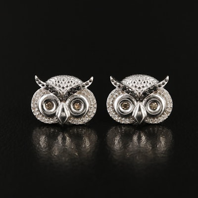Hallmark Sterling Diamond Owl Earrings