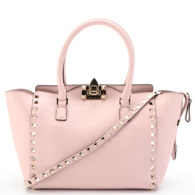 Valentino Rockstud Small Two-Way Tote in Pink Leather