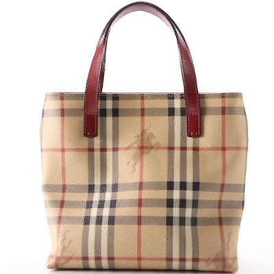 Burberry Small Tote in Haymarket Check Coated Canvas and Leather