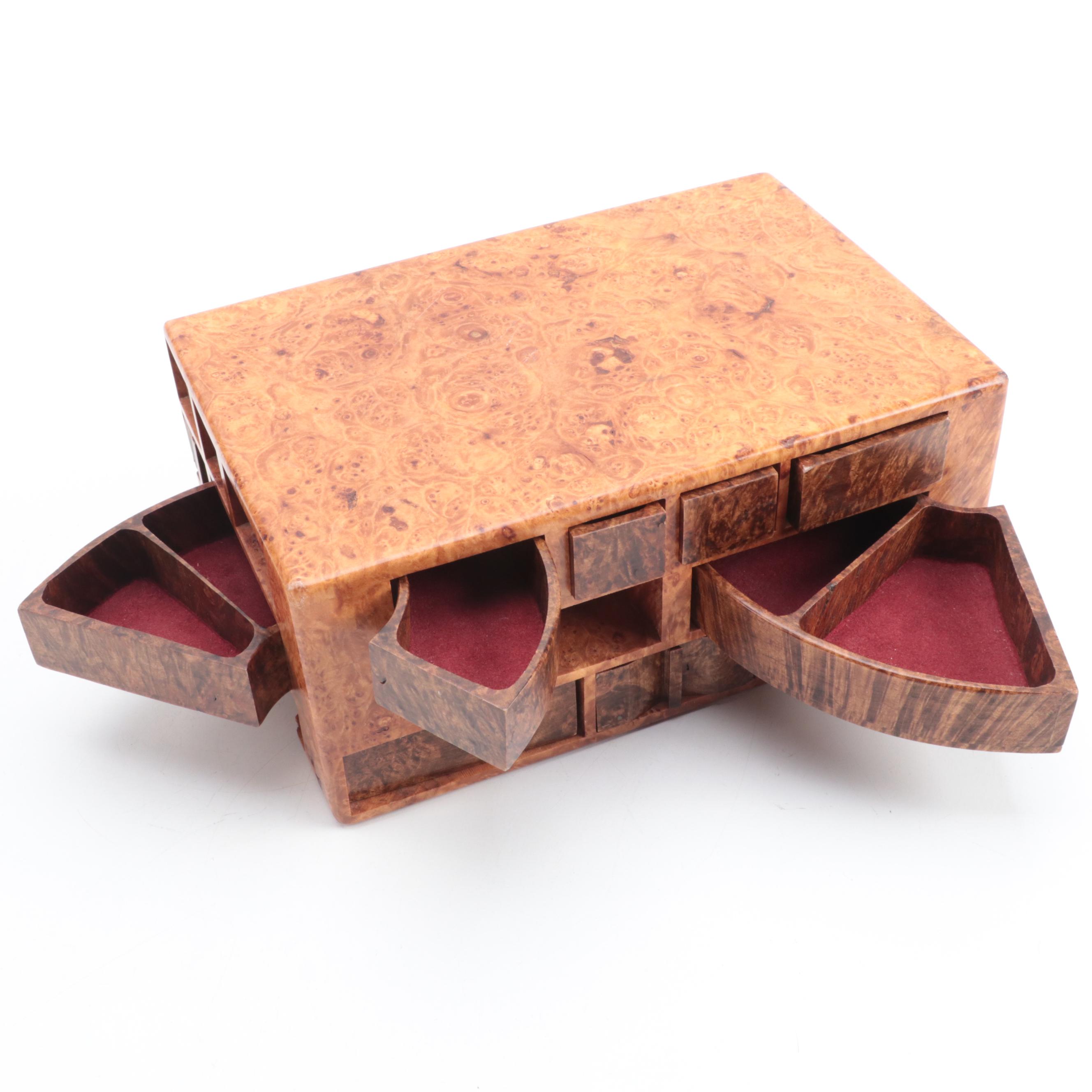 Jeff Vollmer Burl Wood "Puzzle" Jewelry Box with Other Lacquered Burl