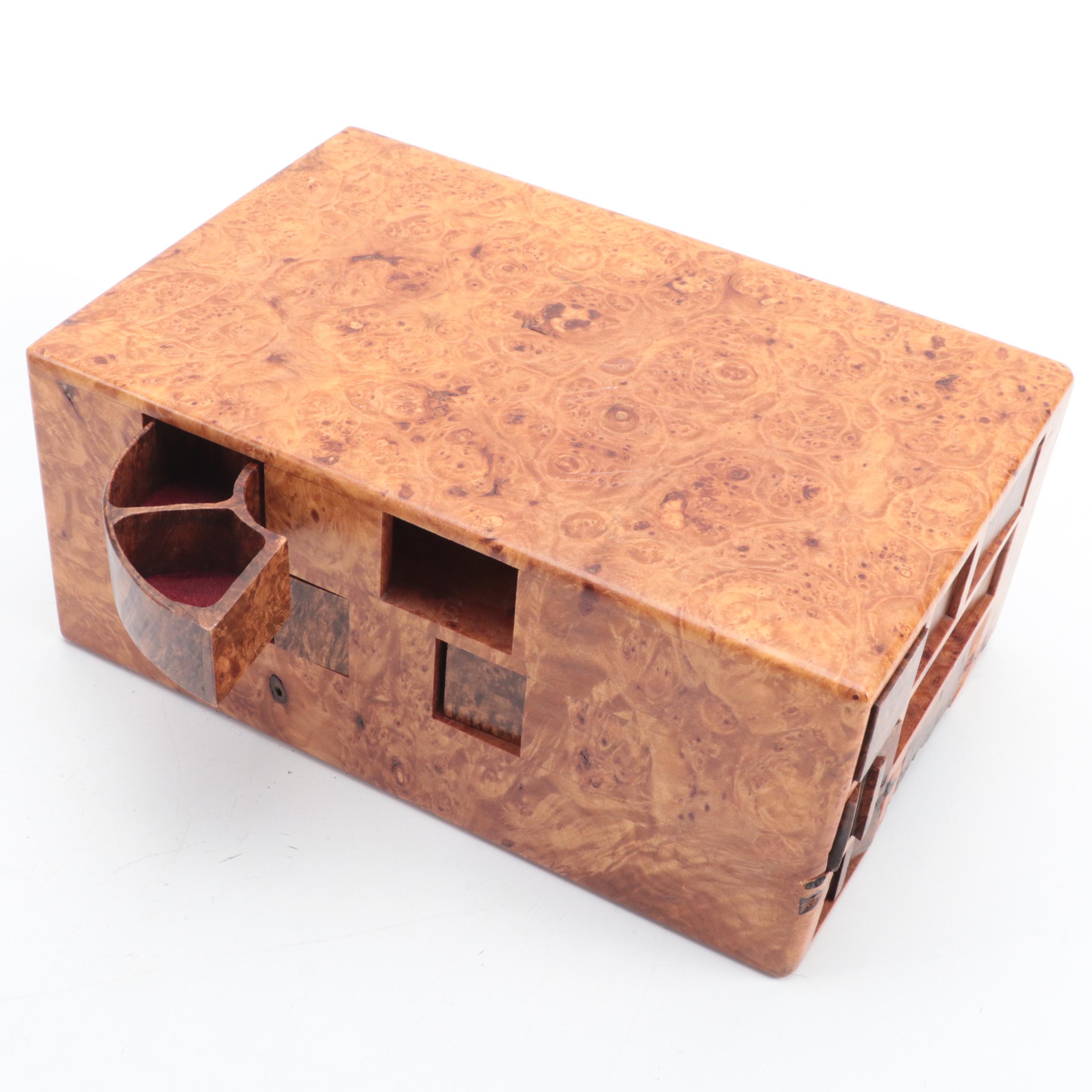 Jeff Vollmer Burl Wood "Puzzle" Jewelry Box with Other Lacquered Burl