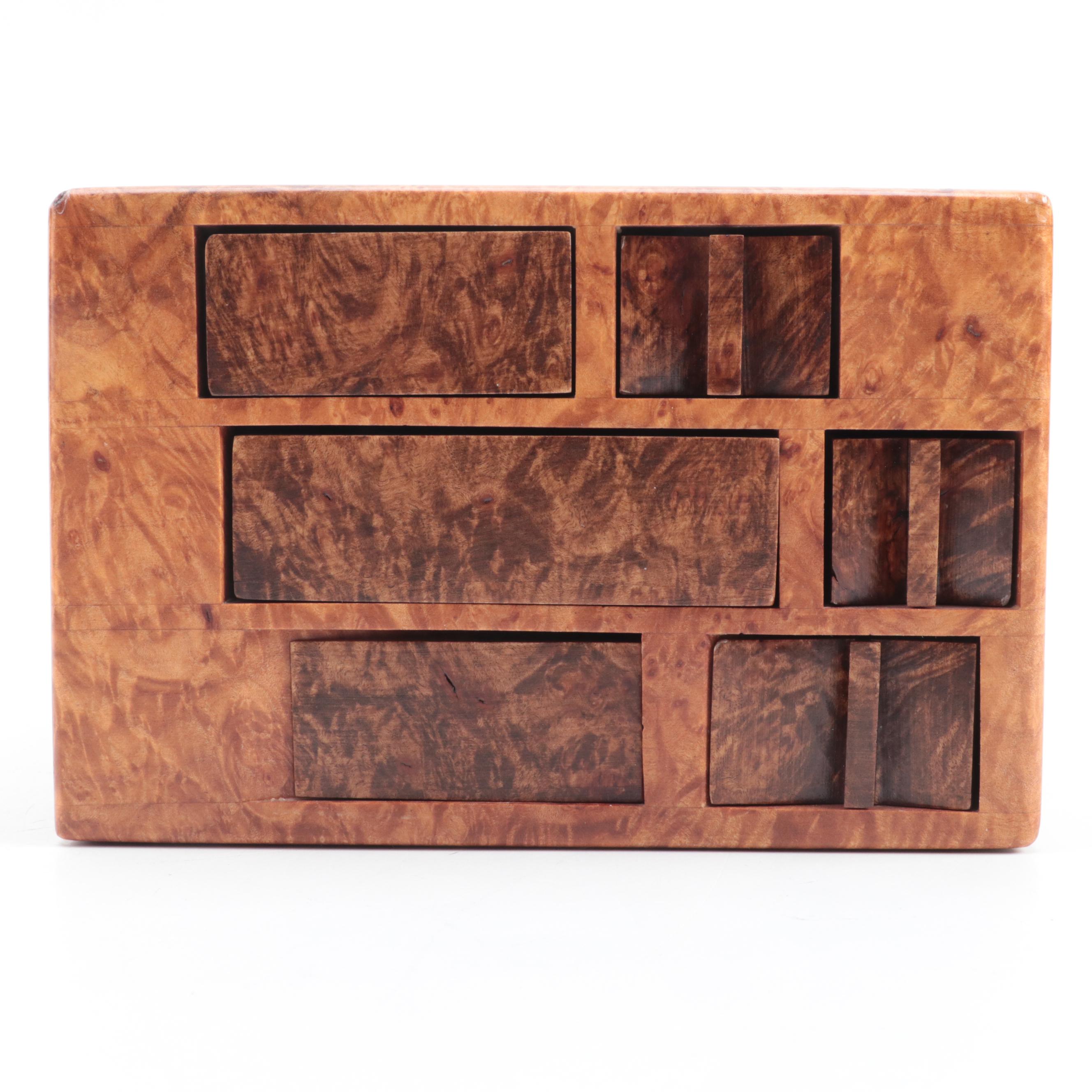 Jeff Vollmer Burl Wood "Puzzle" Jewelry Box with Other Lacquered Burl