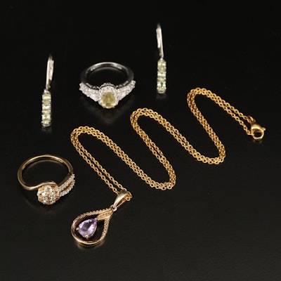 Sterling Jewelry Grouping Including Amethyst, Apatite and Diopside