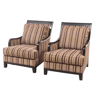 Pair of Cindy Crawford Home Ebonized and Custom-Upholstered Easy Armchairs