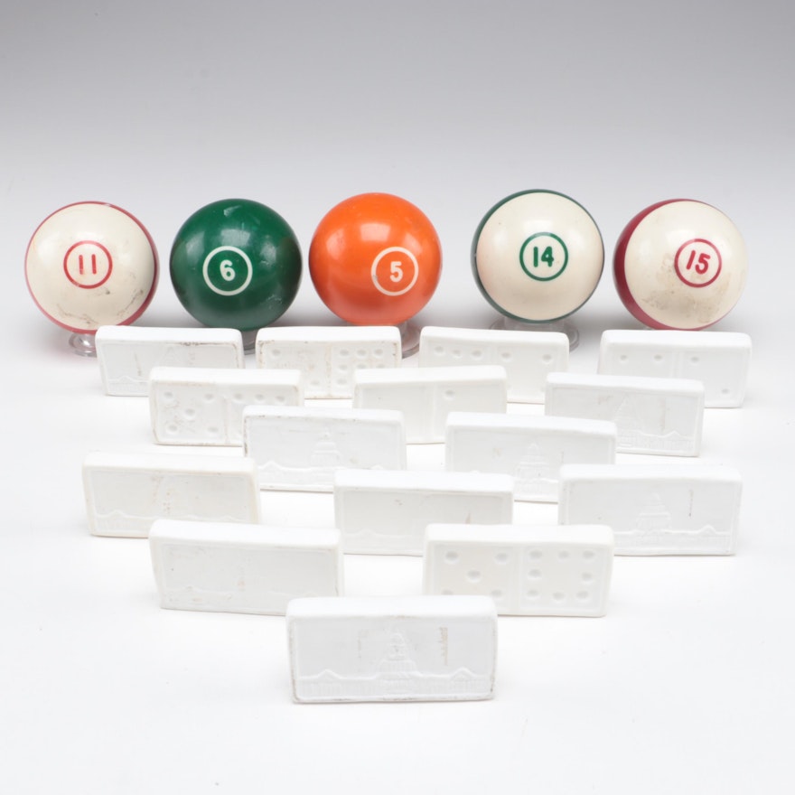 HomArt Ceramic Dominoes with Pool Balls