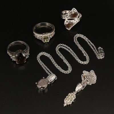 Sterling and Stainess Steel Jewelry Including Smoky Quartz and White Topaz