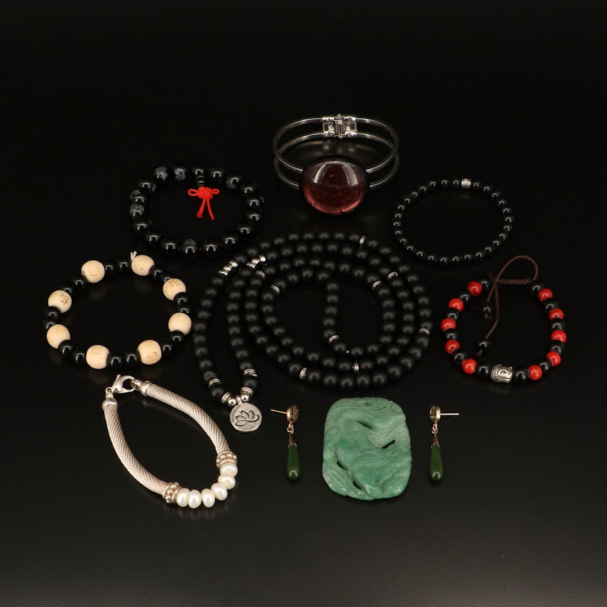 Honora Featured in Jewelry Grouping Including Pearl, Glass and Onyx