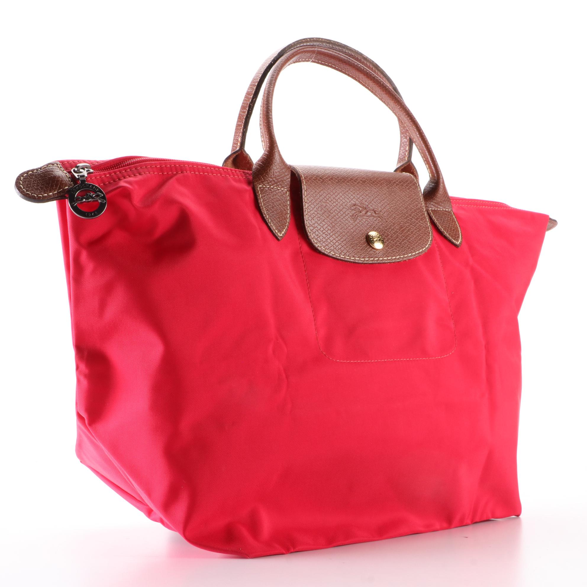 Longchamp Le Pliage Medium Short Handle Tote in Garance Red Nylon and