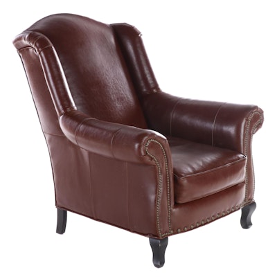 Cambridge Collection for Arhaus Furniture Leather Wingback Armchair w/ Nailheads