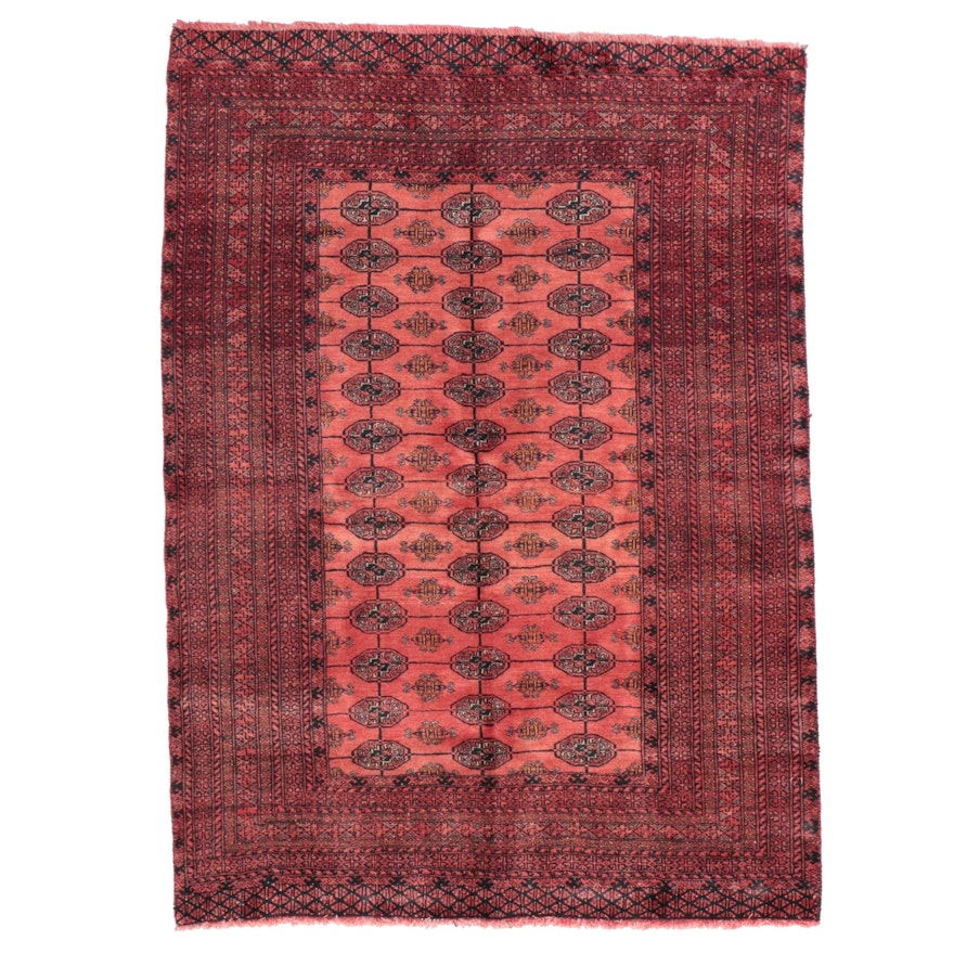 4'6 x 6'2 Hand-Knotted Afghan Turkmen Area Rug