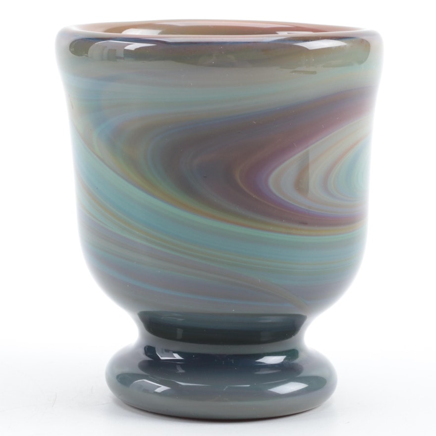 Dominick Labino Blown Agate Glass Footed Cup Vase, 1960s