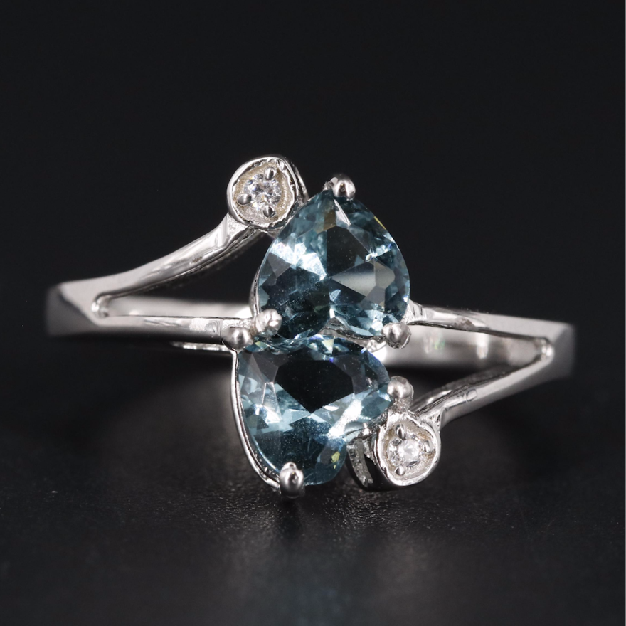 Sterling Light Blue Topaz and Cubic Zirconia Ring