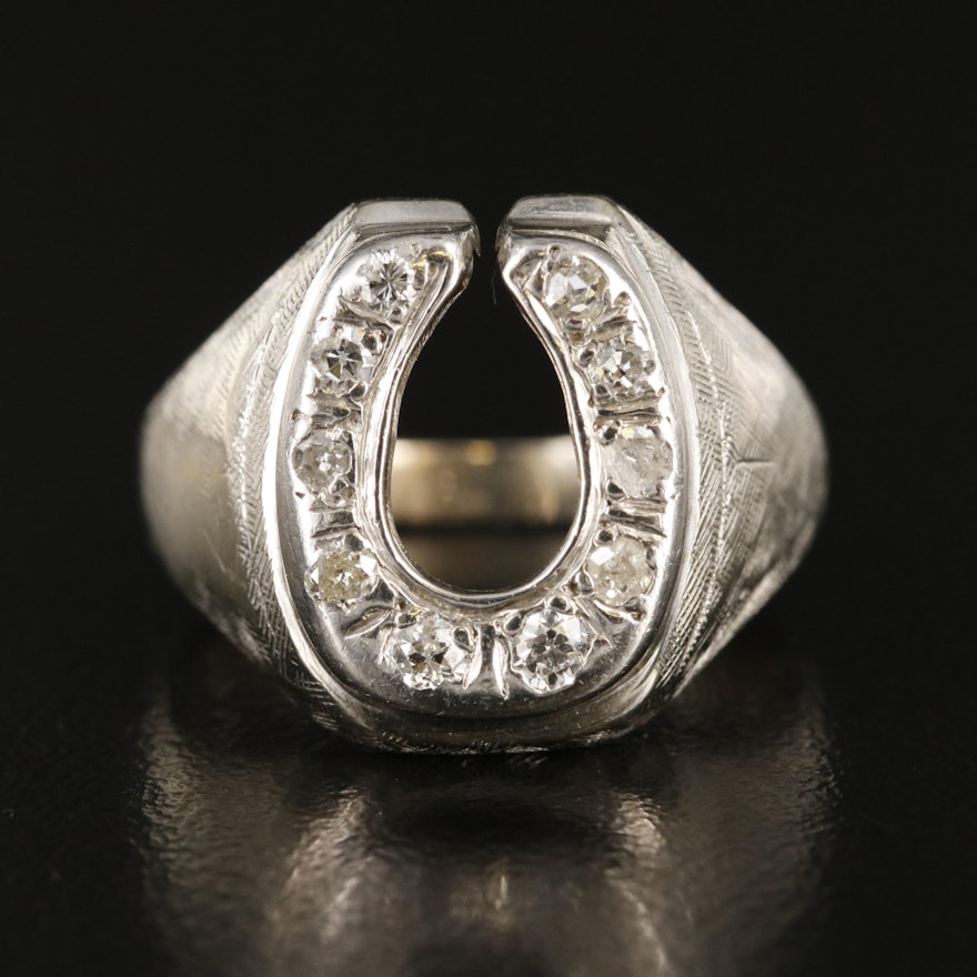Vintage 14K 0.25 CTW Diamond Horseshoe Ring with Florentine Finish
