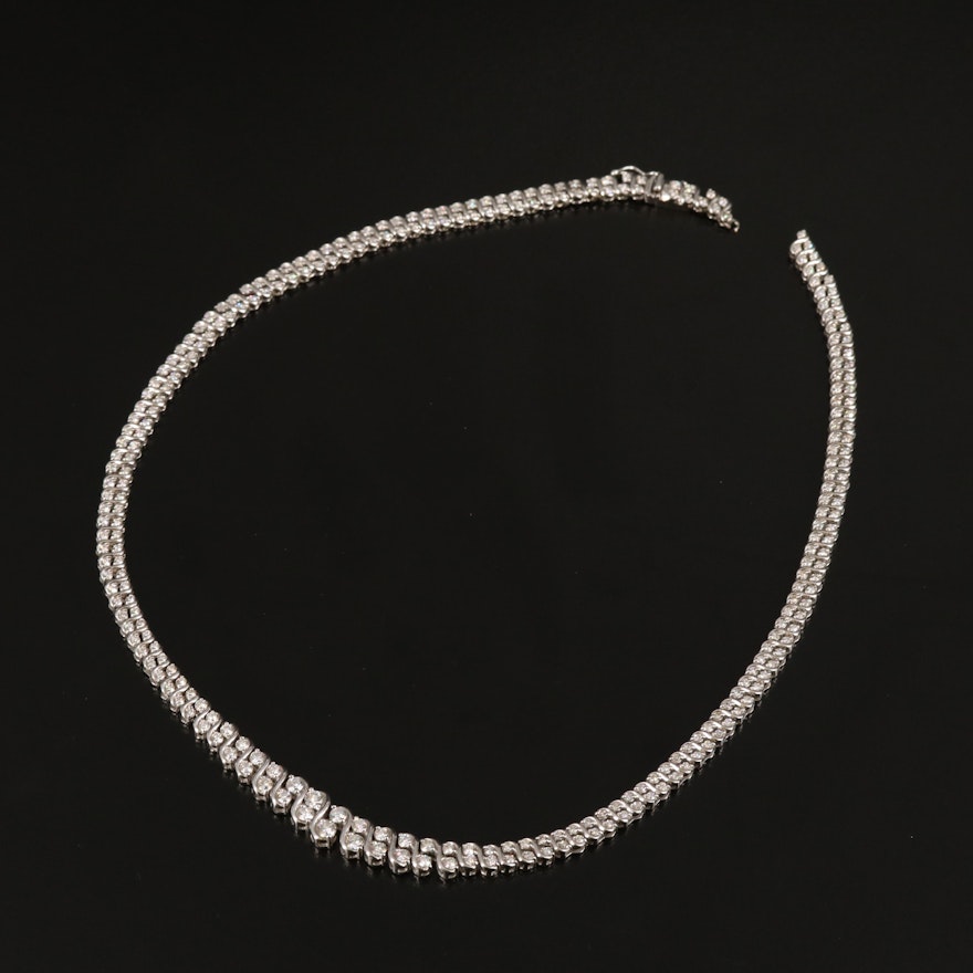 Platinum 5.00 CTW Graduated Diamond Double Row S Link Necklace