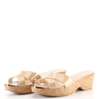 Jimmy Choo Patent Leather and Cork Wedge Sandals