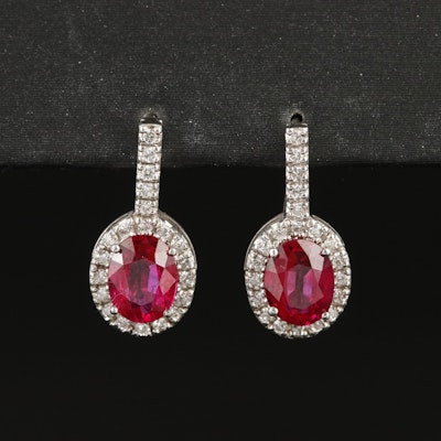 Platinum Ruby and Diamond Earrings