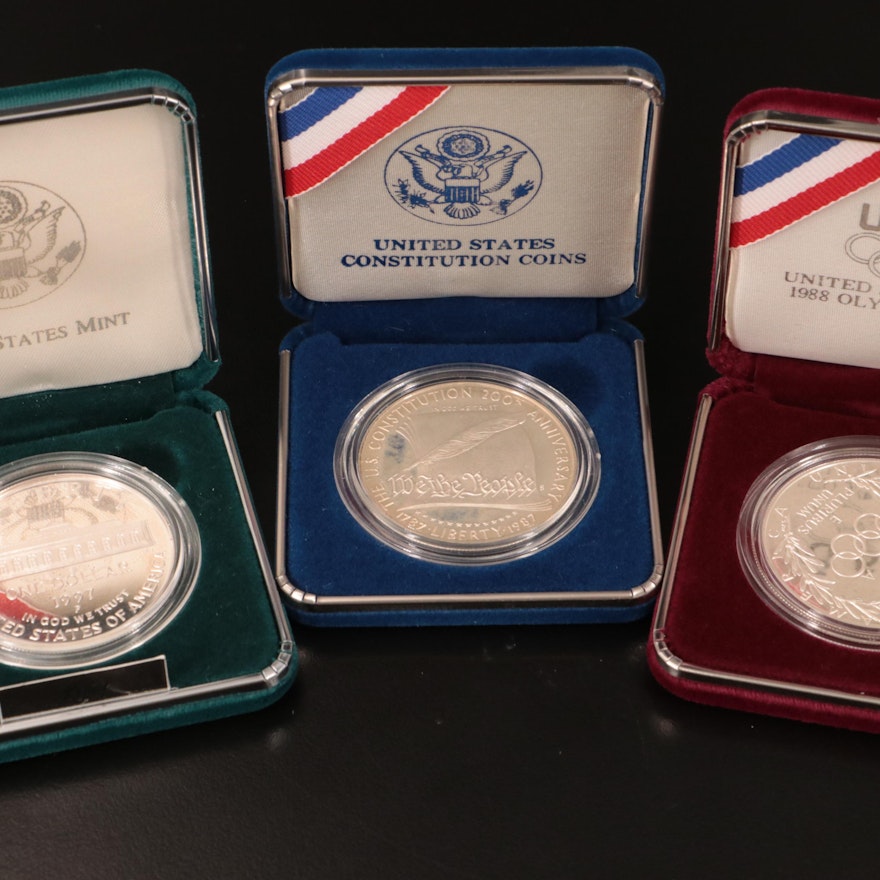 Three Different Modern Commemorative Proof Silver Dollars
