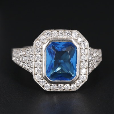 Sterling Blue Topaz with Cubic Zirconia Ring