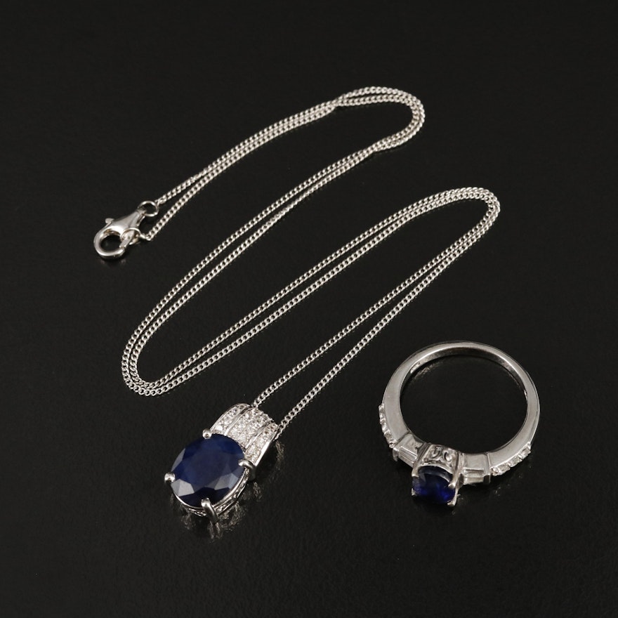 Sterling Sapphire and Topaz Necklace and Ring