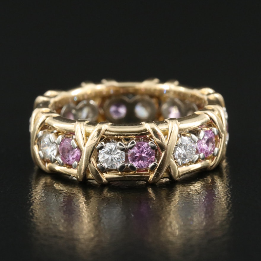 18K Diamond and Pink Sapphire Ring
