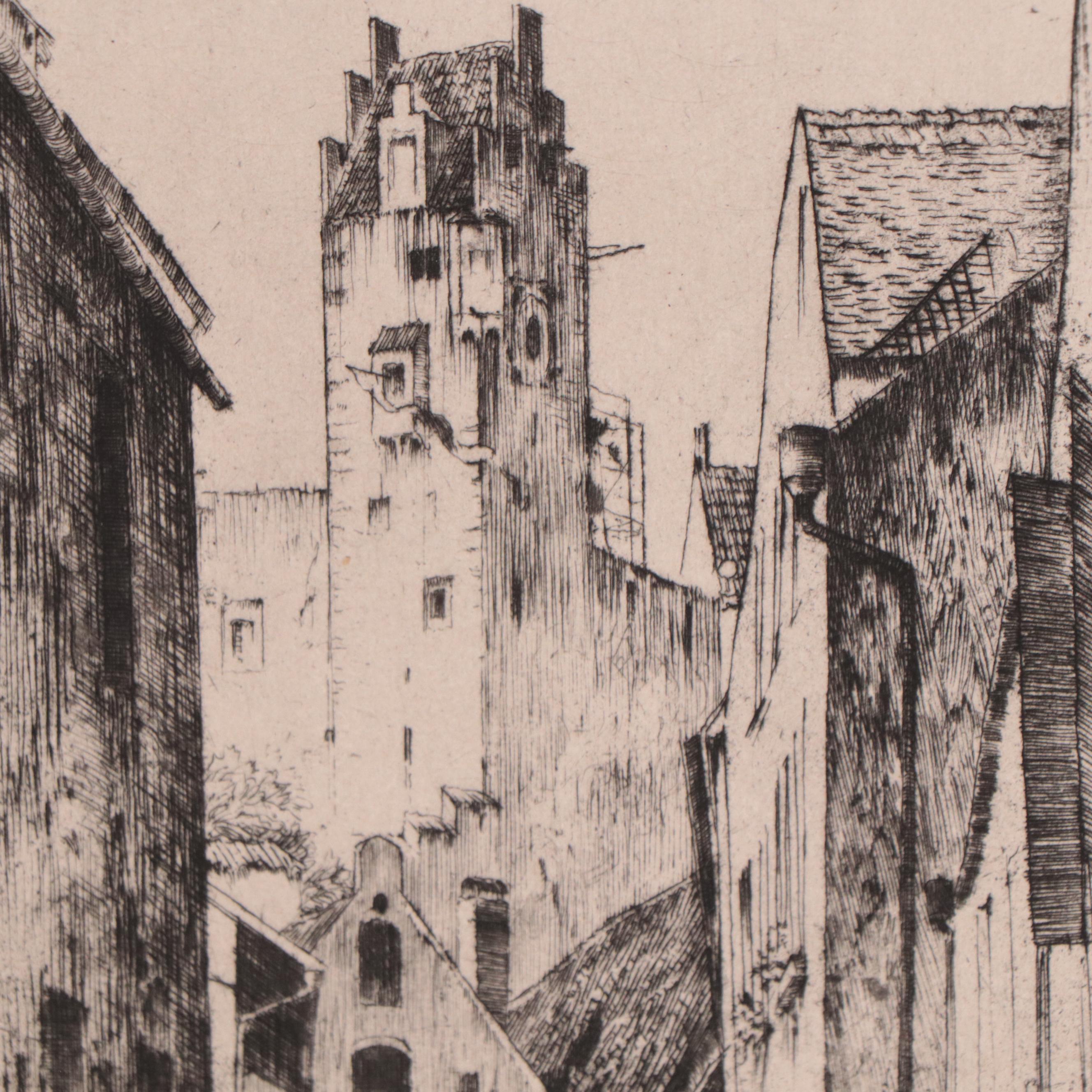 Peter Halm City Street Scene Etching, Circa 1978 EBTH