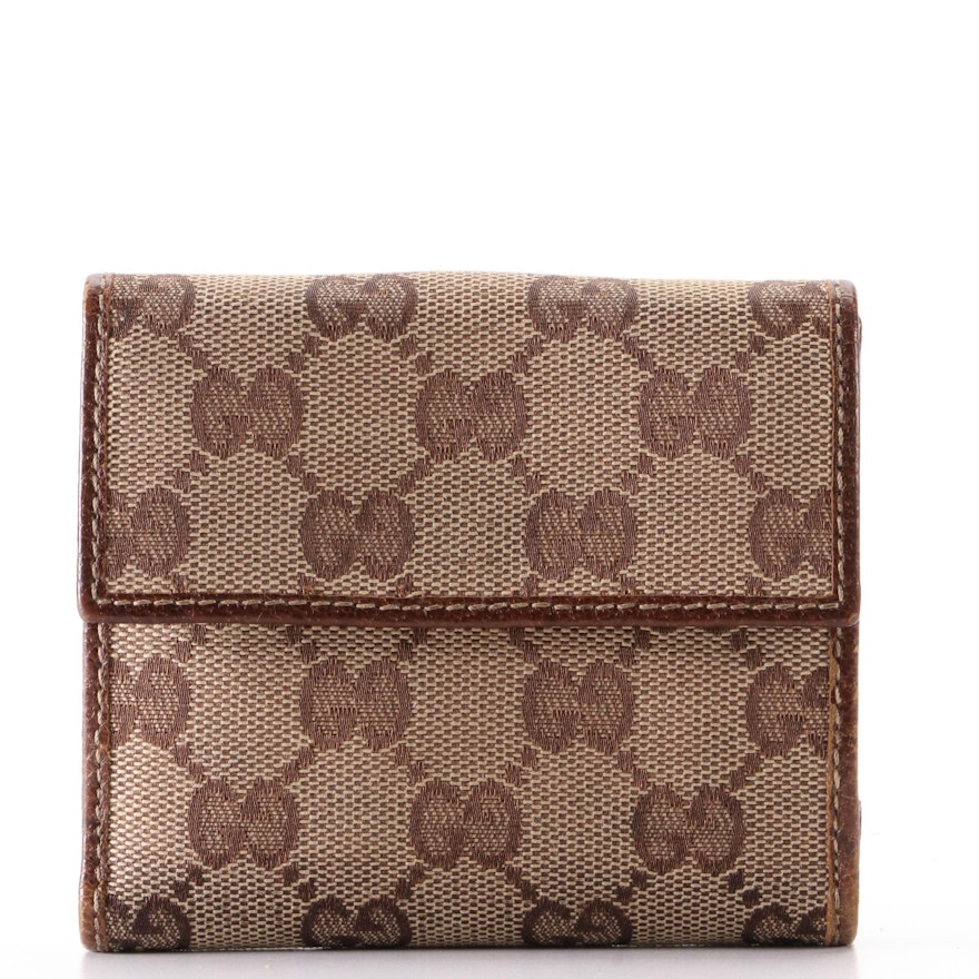 Gucci Piston Lock Compact Wallet in GG Canvas and Cinghiale Leather