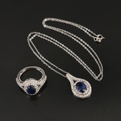 Sterling Sapphire and Zircon Necklace and Ring