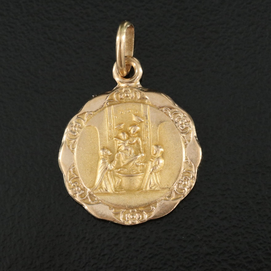 18K Madonna and Child with a Pair of Angels Pendant