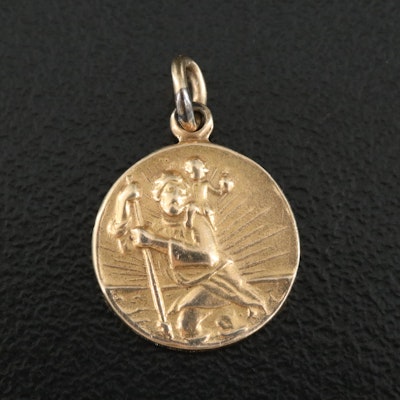 14K Reversible St Christopher and Travel Themed Charm