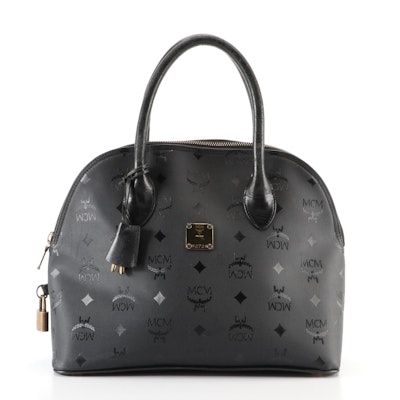 MCM Small Domed Handbag in Black Monogram PVC and Leather