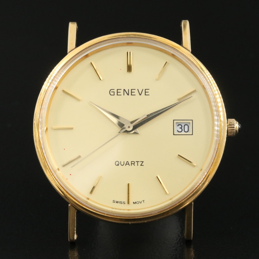 14K Geneve Swiss Quartz Date Wristwatch