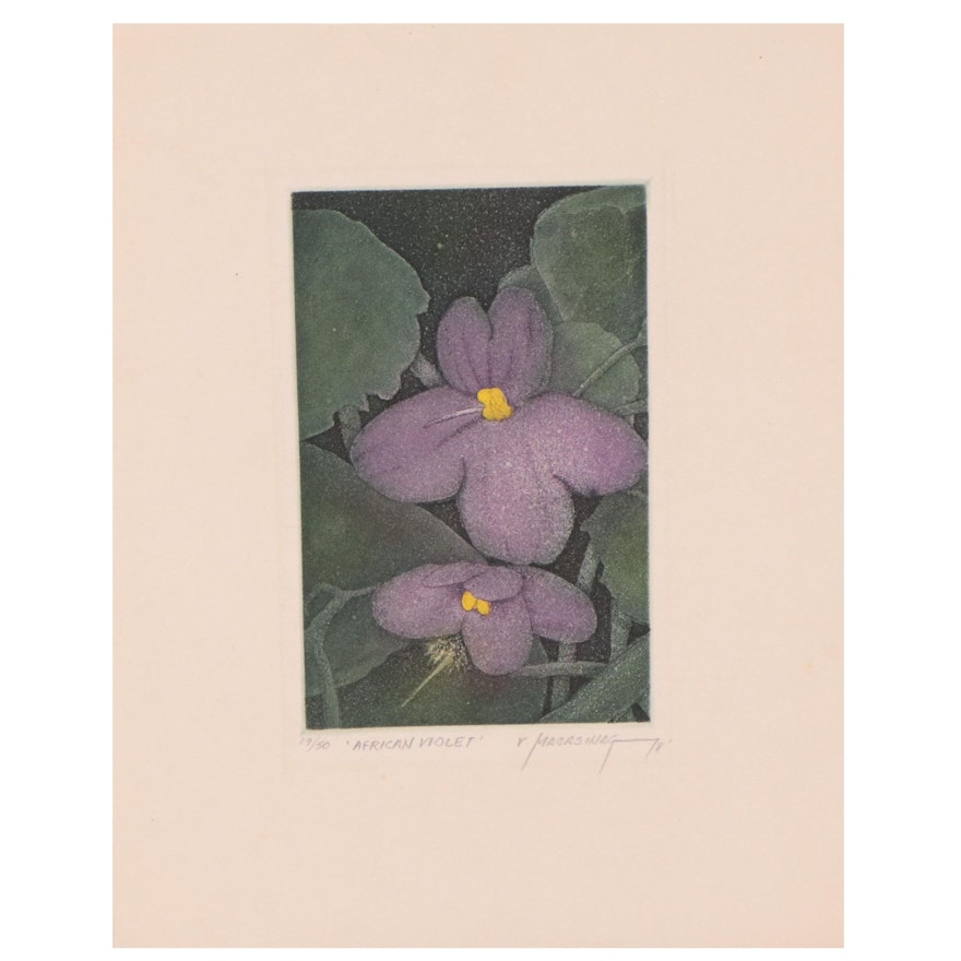 R. Macasinag Aquatint Etching "African Violet," 1978
