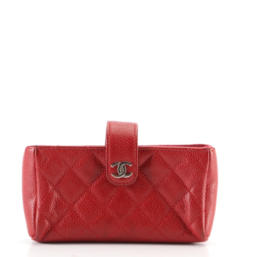 Chanel Zip Card Card/Wallet in Red Quilted Caviar Leather